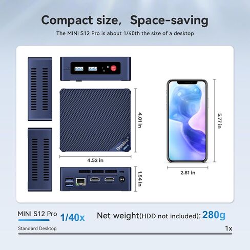 كمبيوتر صغير Beelink SEi12 Pro، معالج Intel Core i5 1240P من الجيل الثاني عشر، كمبيوتر صغير مع ذاكرة وصول عشوائي 16 جيجابايت/500 جيجابايت M.2 2280 NVMe SSD، يدعم 4K FPS/WiFi 6/BT5.2/Dual HDMI+Type-C/تشغيل تلقائي in Kuwait