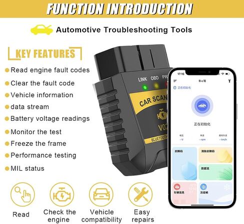 OBD2 Scanner Reader, Car Code Reader Connect to Phone, Bluetooth Wireless Auto Diagnostic Scan Tool, OBD2 Scanner for Reset/Clear Car Engine Error Code, Fits iPhone & Android in Saudi Arabia