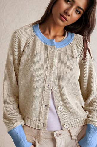 سترات صوفية نسائية مقصوصة خريفية بأكمام طويلة وسترات مفتوحة من الأمام بأزرار للأسفل كتلة الألوان بياقة دائرية معاطف خارجية متماسكة in Kuwait