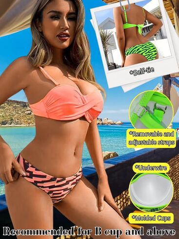 Push Up Bikini Set with Maze Mesh Cover Up, Wrap Molded-Cup Bra Low-Rise Buttom, Sexy Cheeky Swimsuits Women in Saudi Arabia