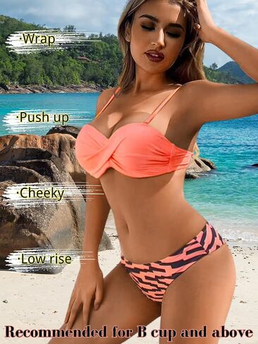 Push Up Bikini Set with Maze Mesh Cover Up, Wrap Molded-Cup Bra Low-Rise Buttom, Sexy Cheeky Swimsuits Women in Saudi Arabia