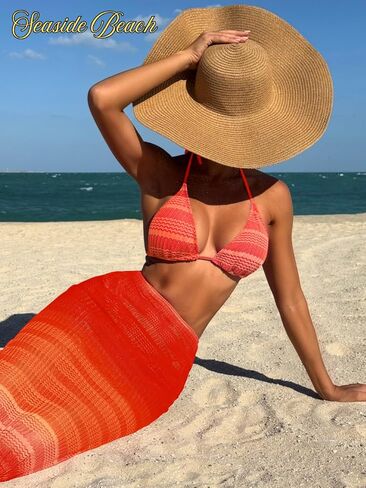 Kaei&Shi Women 3 Piece Crochet Swimsuit,Halter Triangle Bikini Sets with Ombre Cover Up in Saudi Arabia