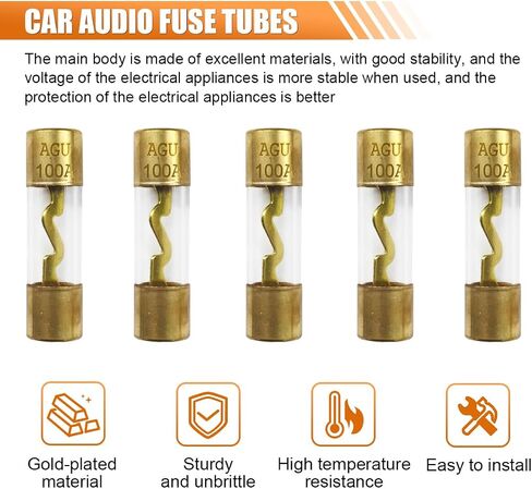 5PCS 80A AGU Fuse Gold Plated Glass Car Audio, 80 Amp Inline Fuses, Audio Stereo System Fuse for Car/Marine Audio Stereo Amplifier Power Protection (80A) in Saudi Arabia