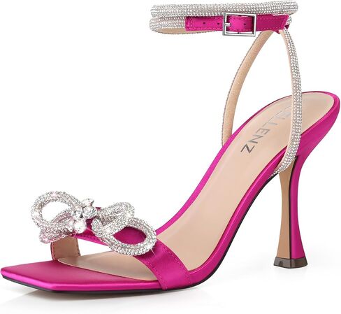 Women Strappy Bow Heels: Double Bowknot Open Toe Kitten Heeled Sandals,Wedding Shoes Sparkly Party Prom Black Silver Gold White Hot Pink Size 6-11 in Kuwait