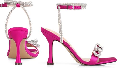 Women Strappy Bow Heels: Double Bowknot Open Toe Kitten Heeled Sandals,Wedding Shoes Sparkly Party Prom Black Silver Gold White Hot Pink Size 6-11 in Kuwait