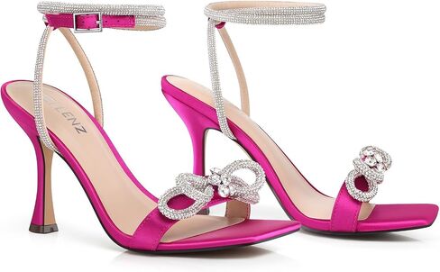Women Strappy Bow Heels: Double Bowknot Open Toe Kitten Heeled Sandals,Wedding Shoes Sparkly Party Prom Black Silver Gold White Hot Pink Size 6-11 in Kuwait