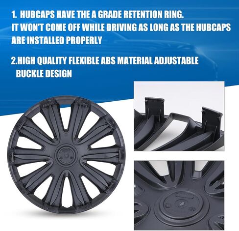 ROXX Set of 4 Black Matte 15-Inch Universal Hubcap Wheel Cover Replacement R15 Hubcaps Wheel Rim Cover ABS Material Exterior Accessories Snap On Car Trunk SUV in Saudi Arabia