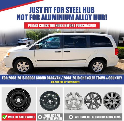 ROXX 16 inch Steel Wheel fits for 2008-2016 Dodge Grand Caravan/2008-2010 Chrysler Town & Country,Hubcaps 4 Pieces-Black Lacquer + Bolt-On Installation in Saudi Arabia