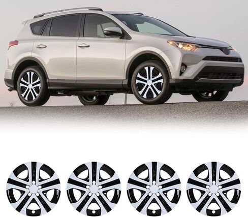 Nixon Offroad 17 Inch Hubcaps Fit for 2013-2018 Toyota RAV4, Compatible with Toyota RAV4 17'' Steel Wheels, PP Material Hub Caps Set of 4 (17-Inch, Black Lacquer & Silver Lacquer) in Saudi Arabia