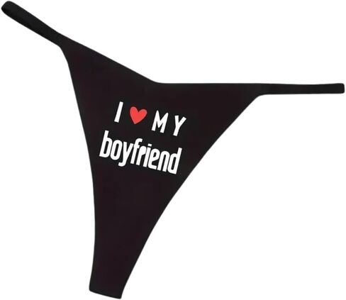 I Love My Boyfriend Thong Glow in the Dark Panties, Ultra-Soft Comfy Intimates, Sexy Lingerie & Underwear for Women, Unique Heart Print Design, Black (Large)(8-10), Black/Red in Saudi Arabia