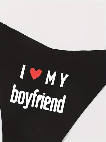 I Love My Boyfriend Thong Glow in the Dark Panties, Ultra-Soft Comfy Intimates, Sexy Lingerie & Underwear for Women, Unique Heart Print Design, Black (Large)(8-10), Black/Red in Saudi Arabia