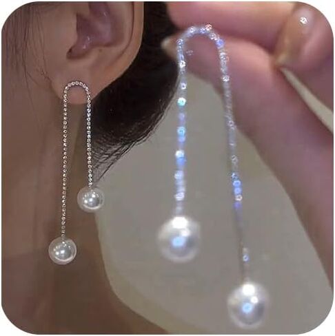 Long Pearl Pendant Earrings Delicate Rhinestone Tassel Pearl Pendant Earrings Low Allergy Elegant Wedding Party Bridal Jewelry Gift For Women in Kuwait
