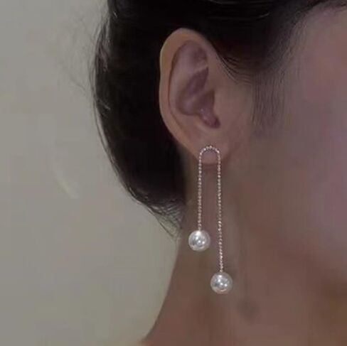 Long Pearl Pendant Earrings Delicate Rhinestone Tassel Pearl Pendant Earrings Low Allergy Elegant Wedding Party Bridal Jewelry Gift For Women in Kuwait