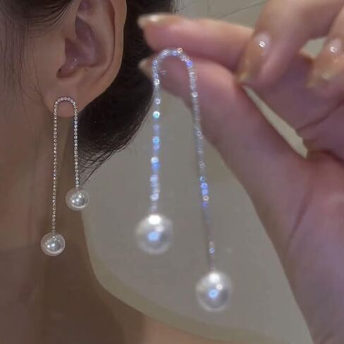 Long Pearl Pendant Earrings Delicate Rhinestone Tassel Pearl Pendant Earrings Low Allergy Elegant Wedding Party Bridal Jewelry Gift For Women in Kuwait