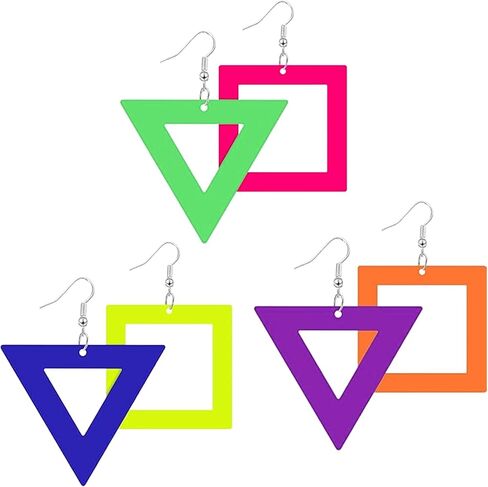 Neon Triangle & Square Earrings 3 Pairs Dangle Jewelry Retro Rave Party 80s 90s Accessories for Women Outfit in Saudi Arabia