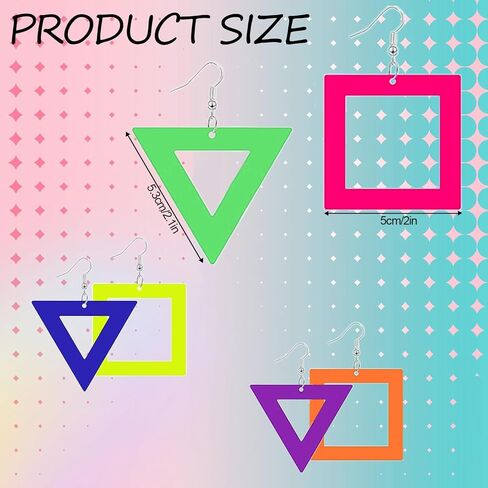 Neon Triangle & Square Earrings 3 Pairs Dangle Jewelry Retro Rave Party 80s 90s Accessories for Women Outfit in Saudi Arabia