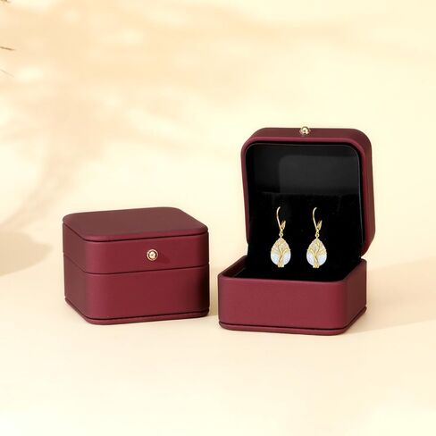 14K Real Gold Tree of Life Earrings for Women Solid Yellow Gold Opal Leverback Earrings Delicate Jewelry Birthday Gifts for Wife Mom in Saudi Arabia