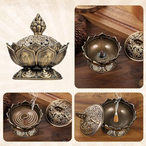 Classic Lotus Incense Burner Vintage Lotus Incense Burner Holder Mini Lotu Cone Incenses Holder Charcoal Lotuss Flower Shaped Incenses Holders Classic for Stick and Metal, 2.75 X 2.87inch in Saudi Arabia