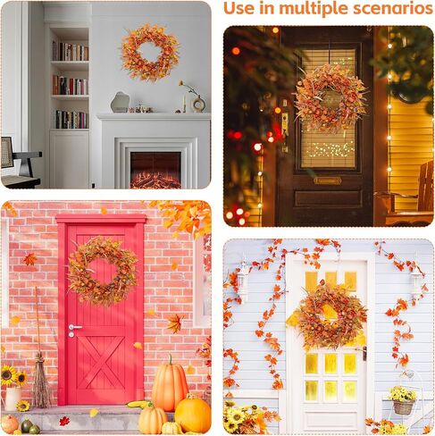 Fall Wreaths For Front Door 22 Inch Artificial Autumn Wreath with Eucalyptus leaves、Pumpkin、Red berries、Fall leaves suitable for Indoor Outdoor Porch Harvest Festival Thanksgiving Day Farmhouse Decor. in Saudi Arabia