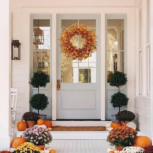 Fall Wreaths For Front Door 22 Inch Artificial Autumn Wreath with Eucalyptus leaves、Pumpkin、Red berries、Fall leaves suitable for Indoor Outdoor Porch Harvest Festival Thanksgiving Day Farmhouse Decor. in Saudi Arabia