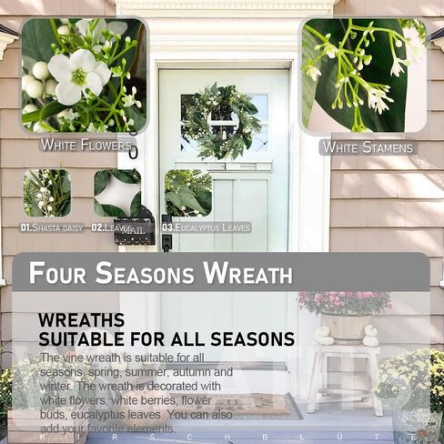 20'' Eucalyptus Wreath for Front Door, Porch, Window - Green Decoration for Home, Farmhouse - Spring, Summer, Autumn, All Seasons in Saudi Arabia