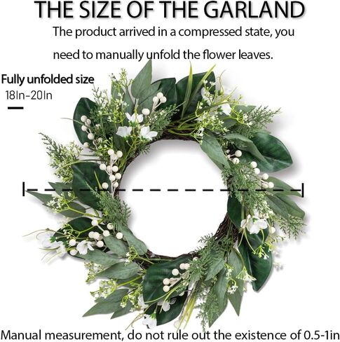 20'' Eucalyptus Wreath for Front Door, Porch, Window - Green Decoration for Home, Farmhouse - Spring, Summer, Autumn, All Seasons in Saudi Arabia
