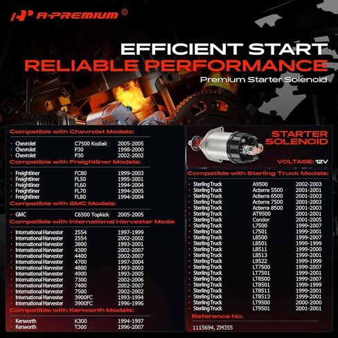 A -Premium Starter الملف اللولبي المتوافق مع شيفروليه ، Freightliner ، GMC ، الحصاد الدولي ، شاحنة Kenworth & Sterling - C7500 Kodiak ، P30 ، FC80 ، FL50 ، C6500 TOPKICK ، 2554 ، 3800 ، K300 ، A9500 in Saudi Arabia
