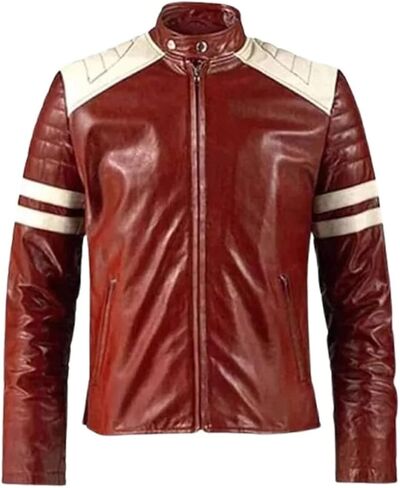 Brad Pitt Fight Club FC Tyler Durden Mayhem Red Leather Jacket in Saudi Arabia