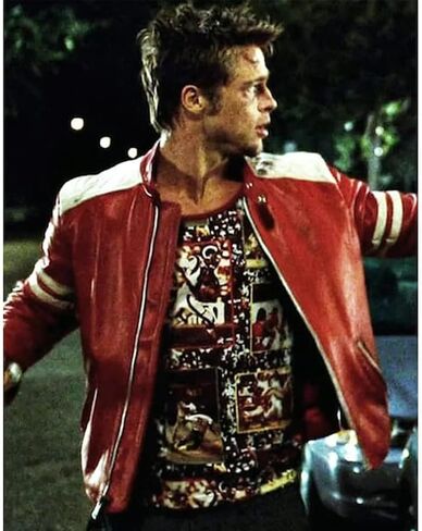 Brad Pitt Fight Club FC Tyler Durden Mayhem Red Leather Jacket in Saudi Arabia