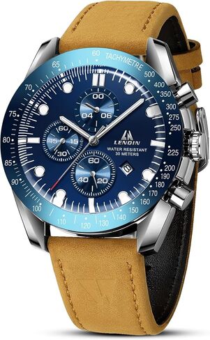 Ln Lenqin Mens Watches Leather Wather Watch Watchenog Watch for Men Men Luminous Luxury Fashion Business عرضة 30 مترًا معصمًا للرجال المعصمين مع تاريخ in Kuwait