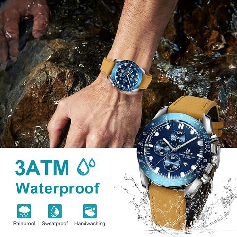 Ln Lenqin Mens Watches Leather Wather Watch Watchenog Watch for Men Men Luminous Luxury Fashion Business عرضة 30 مترًا معصمًا للرجال المعصمين مع تاريخ in Kuwait