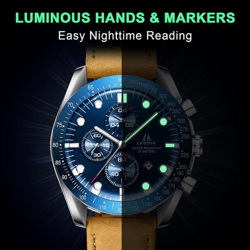 Ln Lenqin Mens Watches Leather Wather Watch Watchenog Watch for Men Men Luminous Luxury Fashion Business عرضة 30 مترًا معصمًا للرجال المعصمين مع تاريخ in Kuwait
