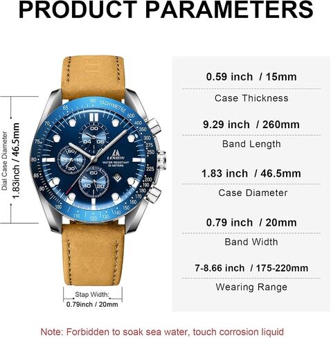 Ln Lenqin Mens Watches Leather Wather Watch Watchenog Watch for Men Men Luminous Luxury Fashion Business عرضة 30 مترًا معصمًا للرجال المعصمين مع تاريخ in Kuwait