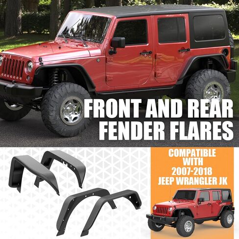 4 PCS Frend Fender Flares Flares Mud Guards متوافق مع Jeep Wrangler JK JKU Unlimited 2-Door/4-Door 2007-2018 ، و Guard Mud Guard Heafty Steel Wheel Guard Fender in Kuwait