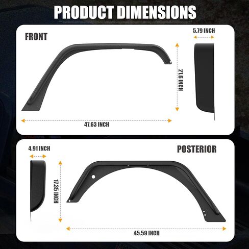 4 PCS Frend Fender Flares Flares Mud Guards متوافق مع Jeep Wrangler JK JKU Unlimited 2-Door/4-Door 2007-2018 ، و Guard Mud Guard Heafty Steel Wheel Guard Fender in Kuwait