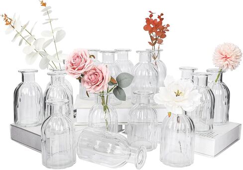 5.8“ High Small Flower Vases - Set of 16 Clear Glass Bud Vases - Vintage Rustic Centerpieces for Weddings, Events & Home Décor in Saudi Arabia