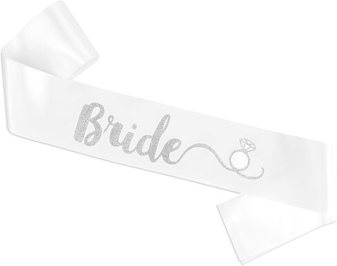 Bride Sash with Diamond Ring Icons Bride to Be White and Silver Glitter Bridal Sash for Bachelorette Wedding Bridal Shower Hen Party in Saudi Arabia