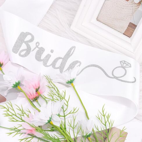Bride Sash with Diamond Ring Icons Bride to Be White and Silver Glitter Bridal Sash for Bachelorette Wedding Bridal Shower Hen Party in Saudi Arabia