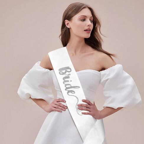 Bride Sash with Diamond Ring Icons Bride to Be White and Silver Glitter Bridal Sash for Bachelorette Wedding Bridal Shower Hen Party in Saudi Arabia