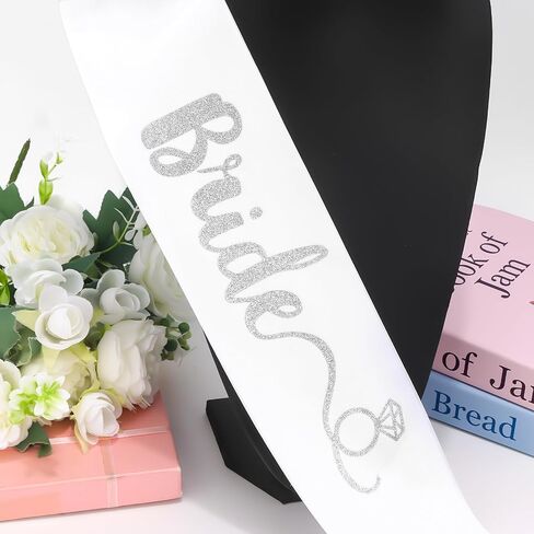 Bride Sash with Diamond Ring Icons Bride to Be White and Silver Glitter Bridal Sash for Bachelorette Wedding Bridal Shower Hen Party in Saudi Arabia