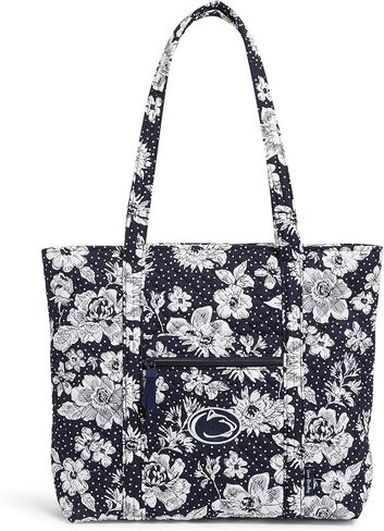 Vera Bradley Cotton Collegiate Vera Tote Bag (Multiple Teams Available), Navy/White Rain Garden in Kuwait