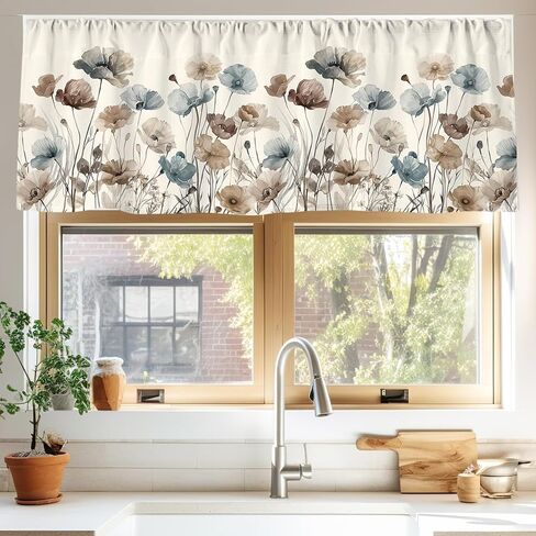 Floral Curtain Valance 54 x 18 Inch Brown Flower Valance Curtain Rod Pocket Vintage Short Window Treatment for Home Party Window Decor in Saudi Arabia