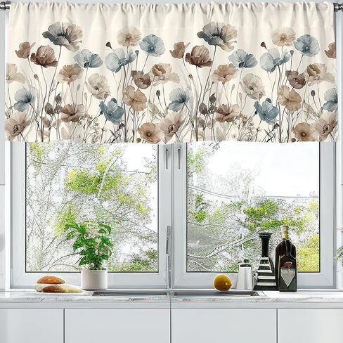 Floral Curtain Valance 54 x 18 Inch Brown Flower Valance Curtain Rod Pocket Vintage Short Window Treatment for Home Party Window Decor in Saudi Arabia