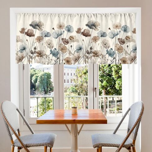 Floral Curtain Valance 54 x 18 Inch Brown Flower Valance Curtain Rod Pocket Vintage Short Window Treatment for Home Party Window Decor in Saudi Arabia