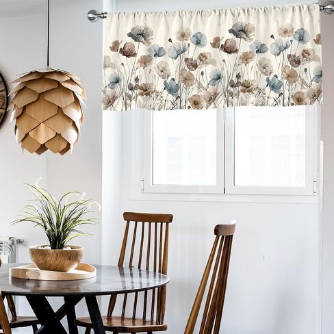 Floral Curtain Valance 54 x 18 Inch Brown Flower Valance Curtain Rod Pocket Vintage Short Window Treatment for Home Party Window Decor in Saudi Arabia
