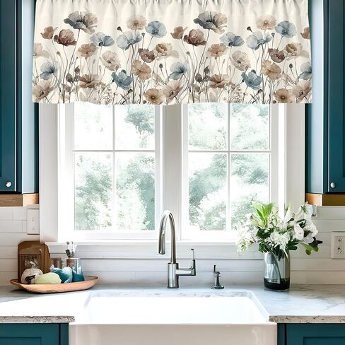 Floral Curtain Valance 54 x 18 Inch Brown Flower Valance Curtain Rod Pocket Vintage Short Window Treatment for Home Party Window Decor in Saudi Arabia