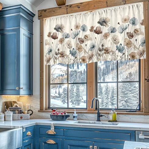 Floral Curtain Valance 54 x 18 Inch Brown Flower Valance Curtain Rod Pocket Vintage Short Window Treatment for Home Party Window Decor in Saudi Arabia