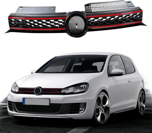 Black Carbon Fiber Print Front Bumper Grille Compatible with 2010 2011 2012 2013 2014 Volkswagen MK6 Golf/GTI/Jetta Sportwagen in Kuwait