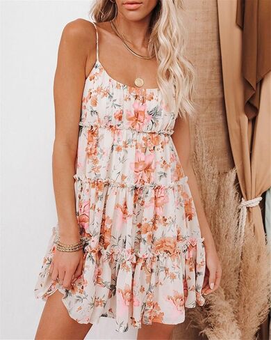 Aelson Sundresses for Women 2025 Floral Summer Dress Boho Flowy Flower Flight Dresses Spaghetti Strap Sblessing Shulfe Dress in Kuwait