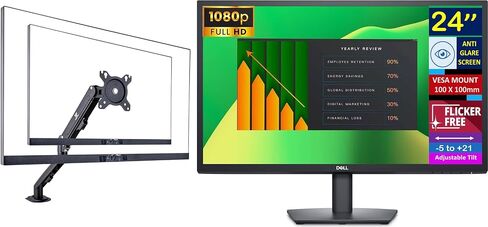 شاشة Dell مقاس 24 بوصة FHD VA (1920x1080) 60 هرتز خالية من الوميض، شاشة مضادة للتوهج، 1 x DisplayPort، 1 x VGA، حامل VESA (100x100 مم)، مثالية للمنزل والأعمال، لون أسود (أحدث طراز 2024) in Saudi Arabia